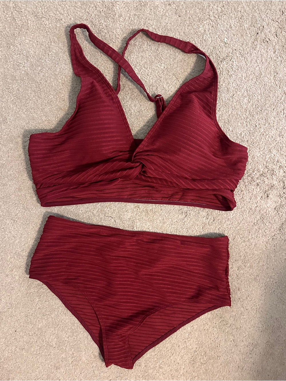Women’s Twist-Front Bikini Set in Deep Wine Red